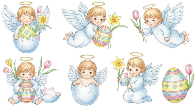 Cute angel png Sweet cherub cutout Watercolor cherubim png Baby angel cutout Easter egg png Spring seraph cutout Religious putto png Heavenly baby cutout isolated transparent background image