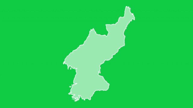 North Korea map glow outline animation green background