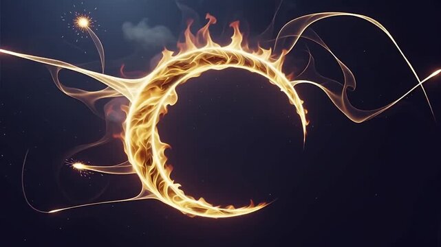 Glowing crescent moon with fiery tendrils in dark space