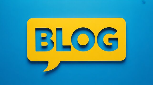 3D blog speech bubble, yellow and blue, web icon, blogging symbol
