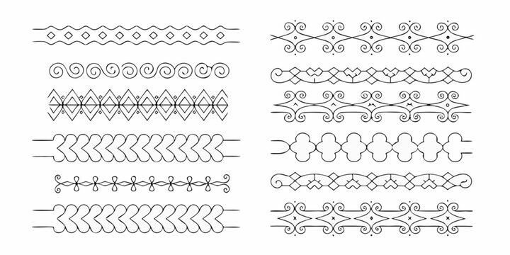 Collection of ornate black and white decorative border designs and patterns