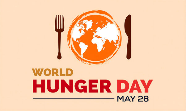 Creative world hunger day awareness poster design with globe fork and knife illustration for may twentyeight event