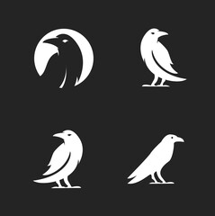 Obraz premium Set of Modern Raven Crow Bird Logo Silhouettes Vector Graphic Icons