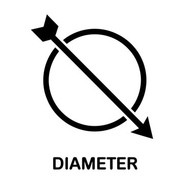 Vector representing the diameter of a circle with a measurement arrow crossing through it.