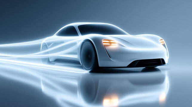 Ultra Minimal Autonomous EV Silhouette Glowing Navigation Lines Futuristic Mobility

