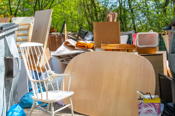 bulky waste reduction, pile discarded furniture, Old items given second life, renovation or...