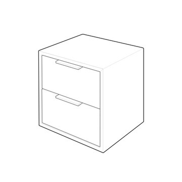 Isometric 2 drawer nightstand and flush front bedside table linear drawing