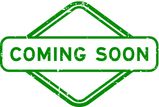 Grunge green coming soon word rubber seal stamp on white background
