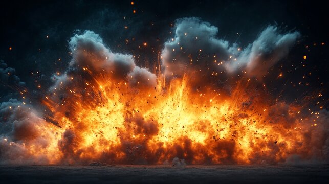 Explosive blast with smoke cloud and debris; special effects or industrial uses
