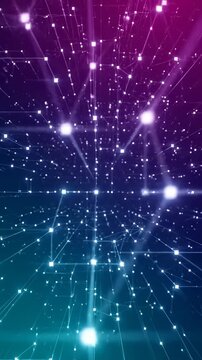 Futuristic Digital Network Background with glowing nodes and lines in a blue and purple gradient, ideal for technology presentations and social media stories. Vertical. Video. Portrait Orientation.