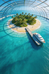 Fototapeta premium Futuristic, domed tropical resort situated on a small island in the middle of a vast ocean