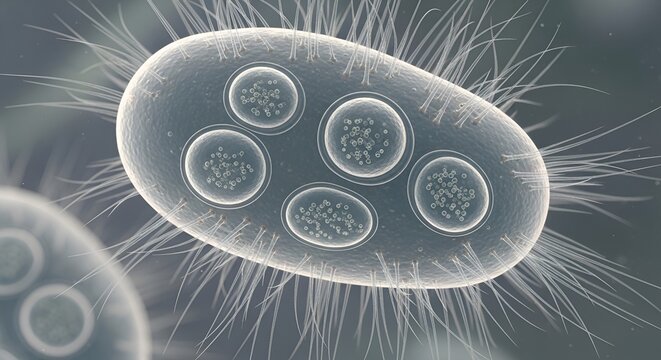 Microscopic view of a Paramecium, a single-celled protozoan organism with cilia