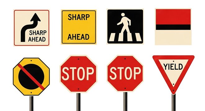 Collection of Various Road Signs and Symbols.