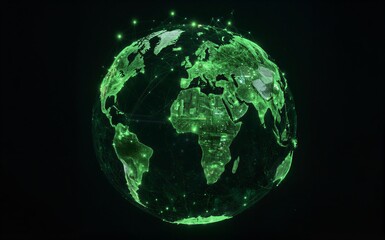 Fototapeta premium Green digital globe with glowing connections symbolizing global