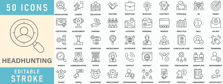 Headhunting line icon collection. Editable stroke. Vector illustration.
