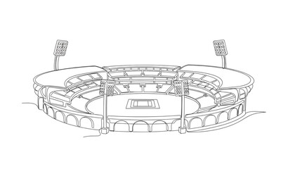 Monoline cricket stadium continuous line art with stands and pitch vector illustration © MD AJIJUL HAKIM