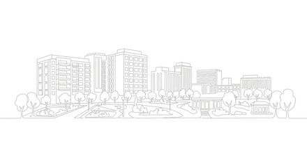 Fototapeta premium Minimalist continuous line drawing of a modern city skyline.
