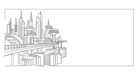 Fototapeta premium Futuristic Cityscape Architectural Hand Drawn Sketch Illustration.