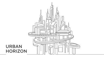 Obraz premium Continuous single line drawing of modern urban city skyline.