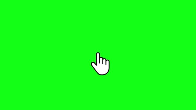 mouse pointer hand cursor click animation with sparkle burst effect on green screen, mouse click press with highlight rays, user interface click indicator overlay for web tutorials and app demos