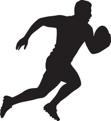 Obraz premium Dynamic silhouette of a runner holding a rugby ball in motion