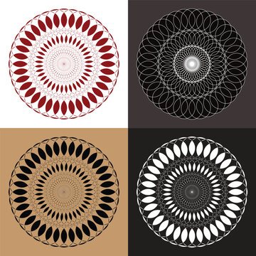A collection of intricate circular mandala designs in various colors and patterns