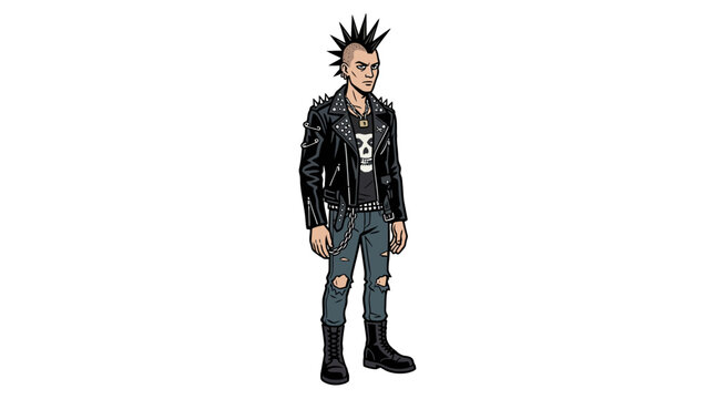 Illustration of a punk rocker character with a mohawk hairstyle.