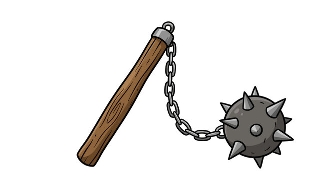 Illustration of a Medieval Spiked Flail Weapon.