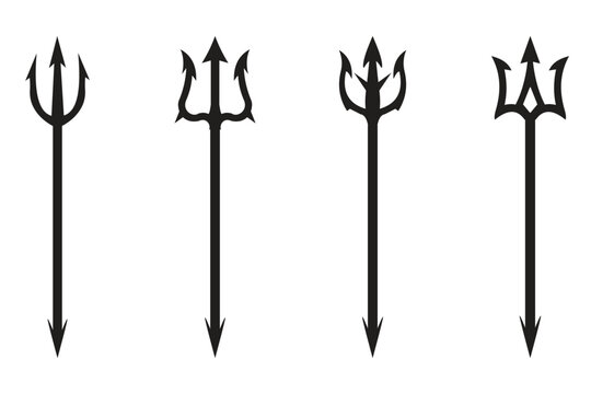 Black Trident Silhouette Set &ndash; Sharp Spear Tips Mythological Weapon Collection Vector