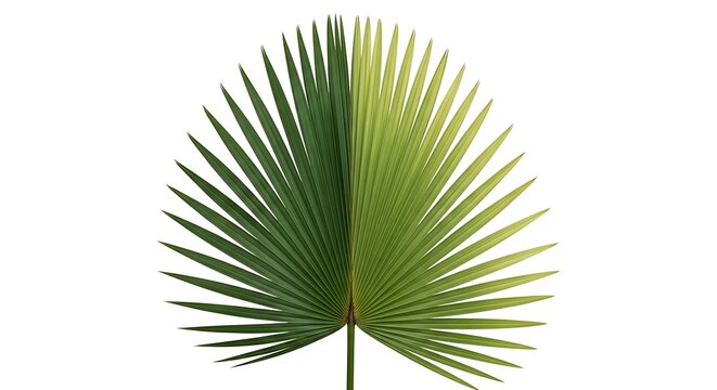 A detailed depiction of a palm frond showcasing its elegant fan-like structure and vibrant green hue
