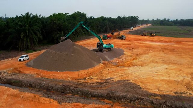 Malaysia, Selangor - April 10, 2023 Various machinery at construction site preparation.