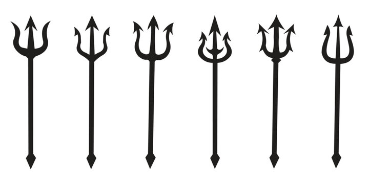 Black Trident Silhouette Set &ndash; Sharp Spear Tips Mythological Weapon Collection Vector