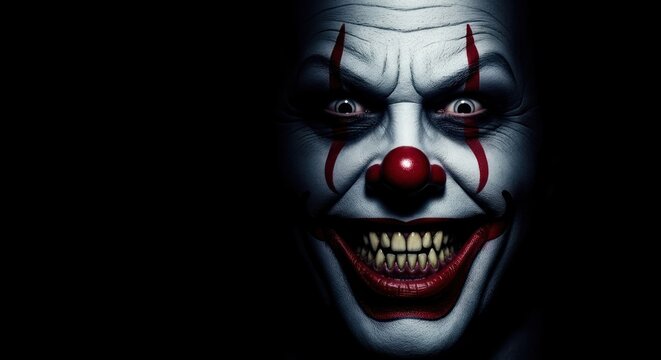 Creepy Clown Face Emerging from Darkness A Nightmarish Portrait.