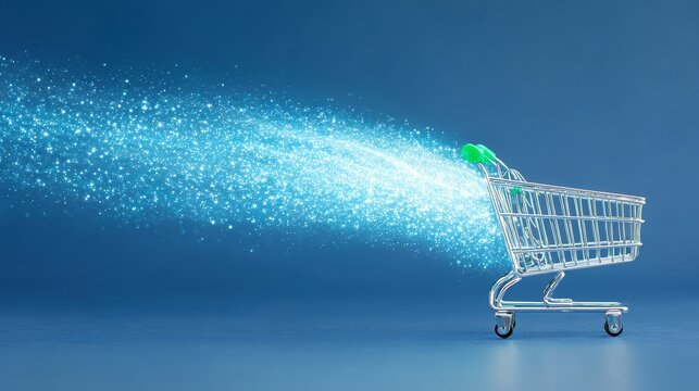 Shopping cart emits vibrant green light empty shopping cart projects mysterious green luminescence