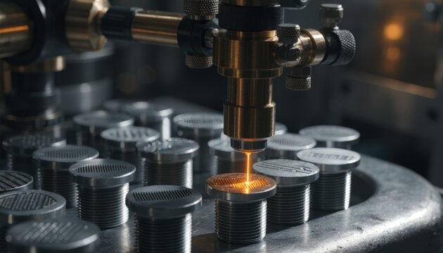 Industrial setting showing laser technology applying varied depth markings on fastener heads highlighting customization in permanent part identification processes.