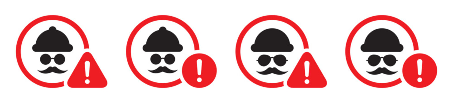 Incognito warning icon. Robber warning icon, vector illustration.