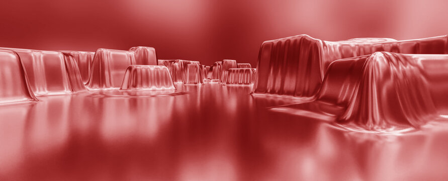 red 3d rendering of abstract background artificial metal melt canion, wallpaper