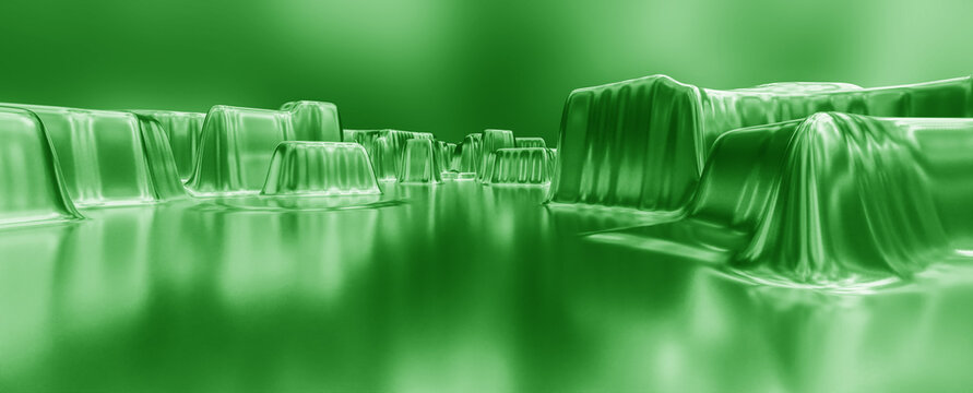 green 3d rendering of abstract background artificial metal melt canion, wallpaper