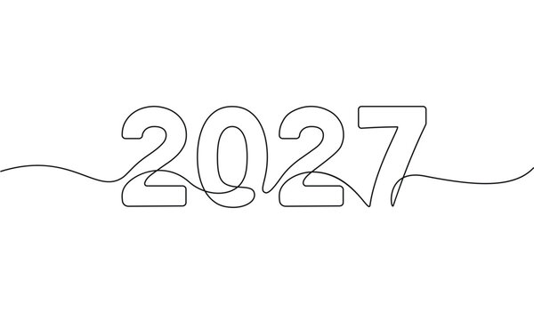 2027 New Year continuous one line drawing vector illustration