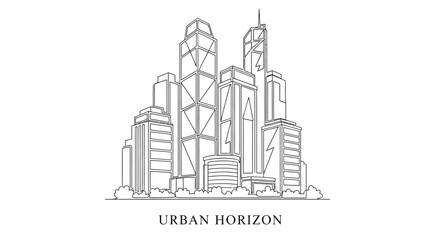 Fototapeta premium Minimalist Line Art Illustration of an Urban City Skyline with Modern Skyscrapers.