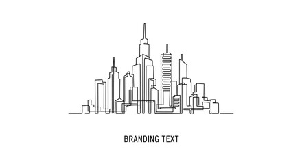 Fototapeta premium Continuous single line drawing of modern city skyline with skyscrapers.