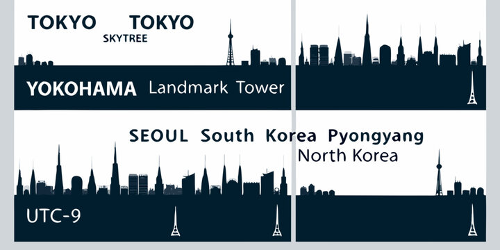 Asian city skylines featuring Tokyo Yokohama Seoul and Pyongyang