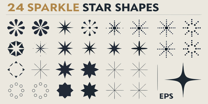 Collection of twenty four diverse sparkle star shapes in varying styles