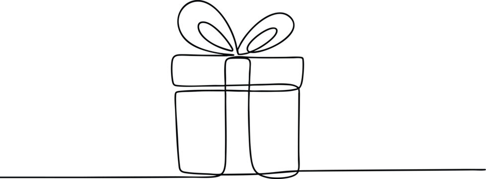 Continuous One Line Drawing of a Gift Box with Bow, Minimalist Artistic Present Vector for Celebration and Holidays, Modern Single Line String Art Gift Box Illustration, vector, illustration.