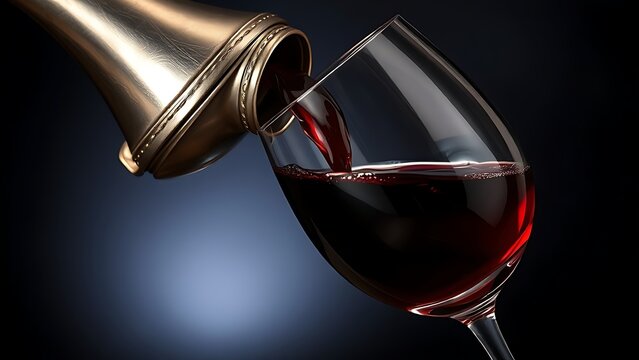 An antique silver flagon pours deep red wine into a crystal glass.