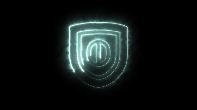 Neon shield logo reveal futuristic cyberpunk security and protection animation with electric effects
