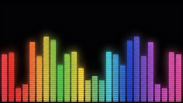 Colorful graphic equalizer display with glowing spectrum bars on black