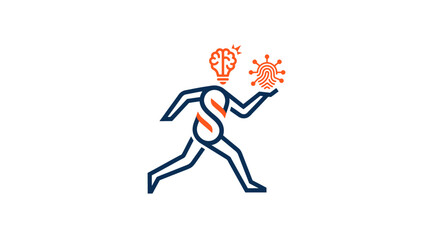 Fototapeta premium Human Figure with Brain-Lightbulb Head Holding a Virus