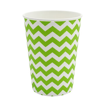 Green and white chevron pattern paper cup on transparent background