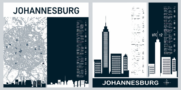 Johannesburg cityscape with abstract tree and illuminated skyline views